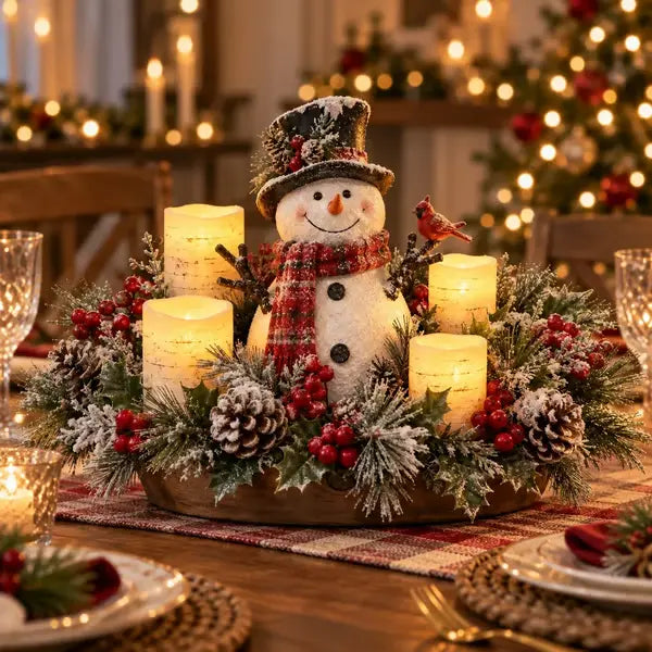 🕯️Christmas Lighted Centerpiece with Flameless Candle Glow