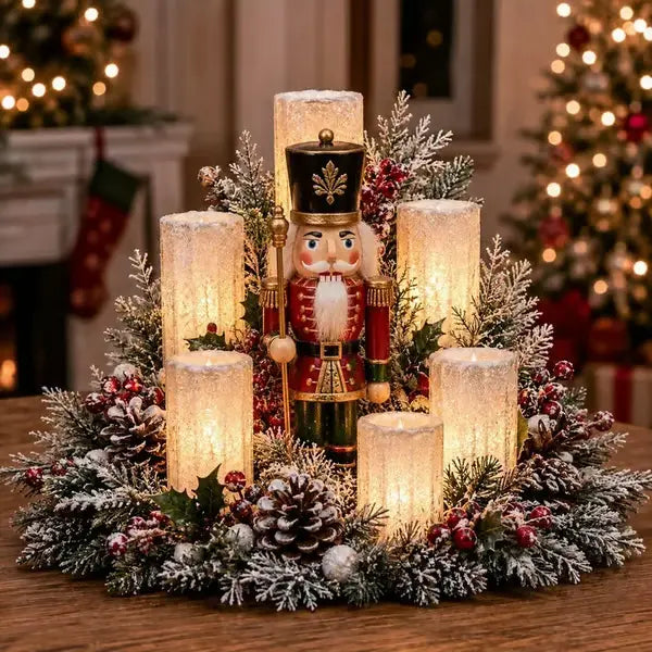 🕯️Christmas Lighted Centerpiece with Flameless Candle Glow