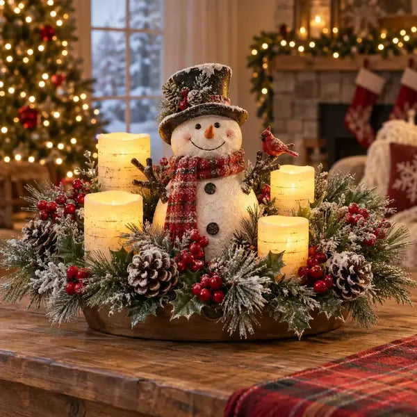 🕯️Christmas Lighted Centerpiece with Flameless Candle Glow