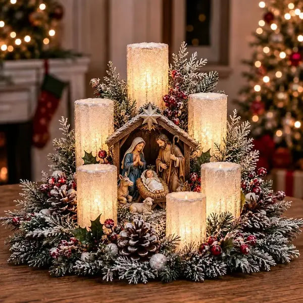 🕯️Christmas Lighted Centerpiece with Flameless Candle Glow
