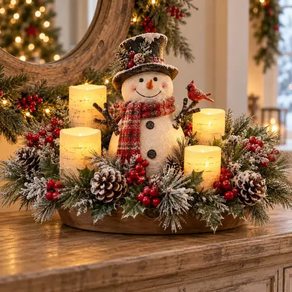 🕯️Christmas Lighted Centerpiece with Flameless Candle Glow