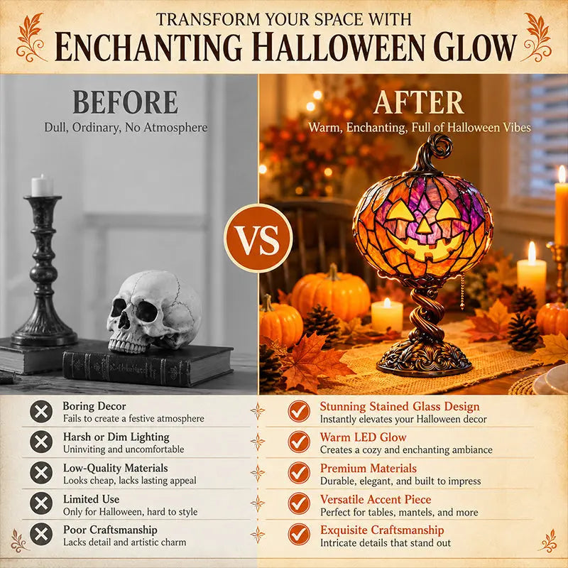 🎃 Halloween Pumpkin Glow Lamp – Vintage Stained-Glass-Style Table Light