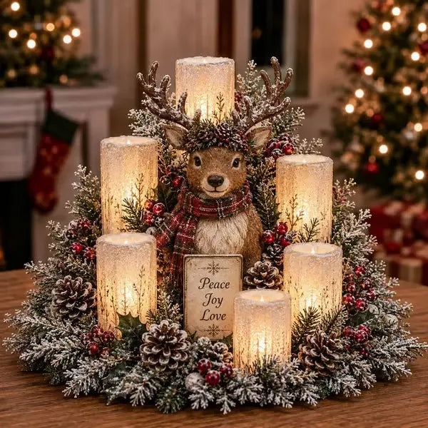 🕯️Christmas Lighted Centerpiece with Flameless Candle Glow