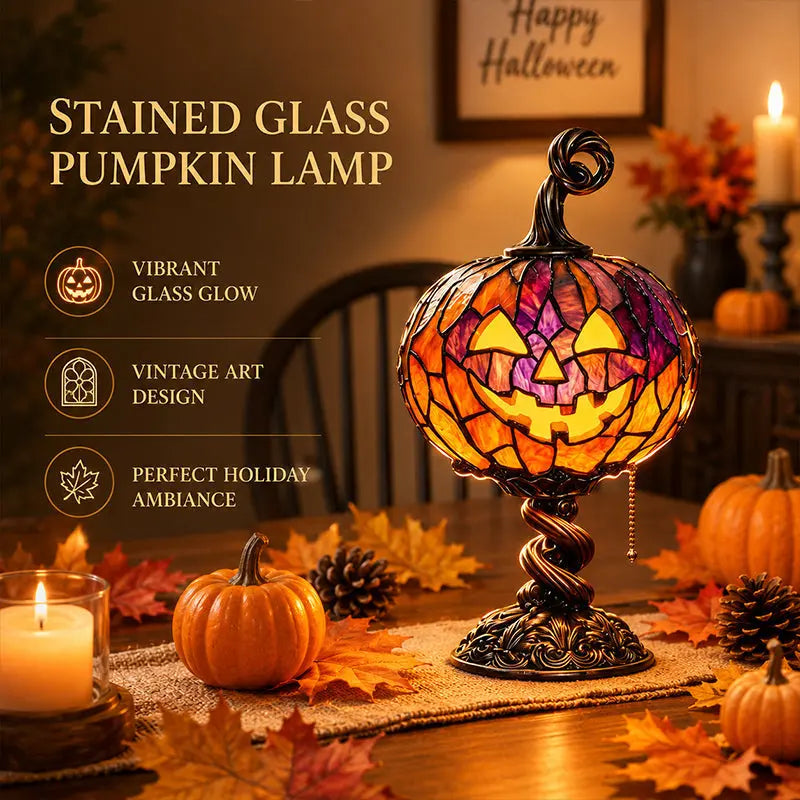 🎃 Halloween Pumpkin Glow Lamp – Vintage Stained-Glass-Style Table Light