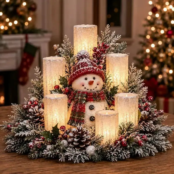 🕯️Christmas Lighted Centerpiece with Flameless Candle Glow