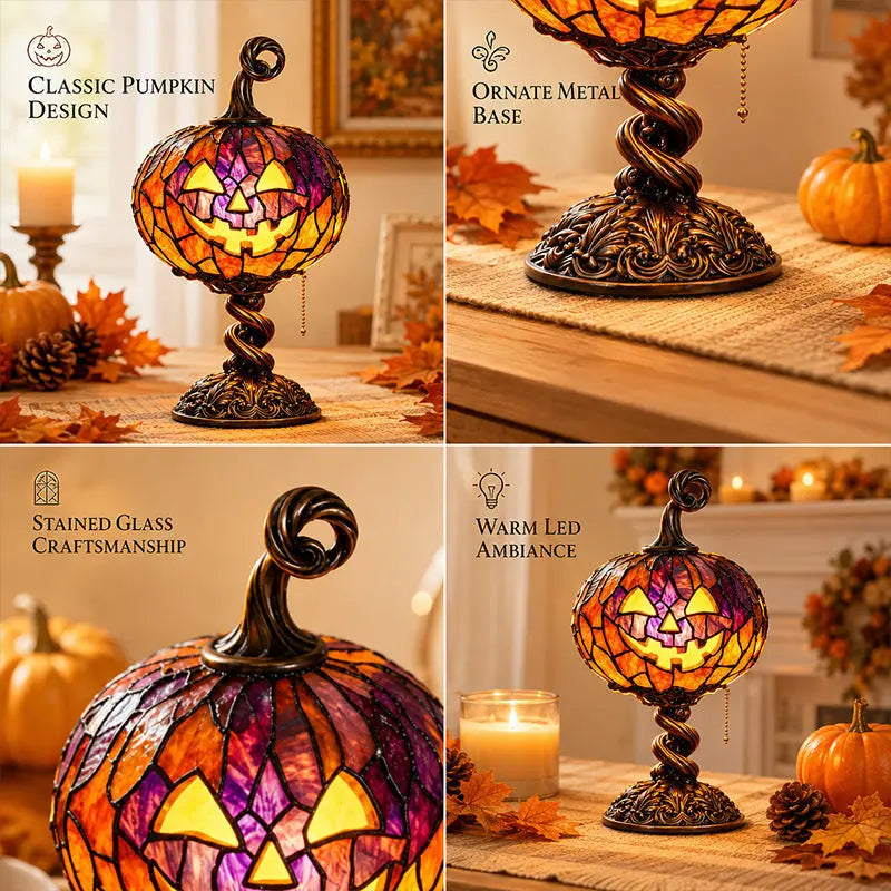 🎃 Halloween Pumpkin Glow Lamp – Vintage Stained-Glass-Style Table Light