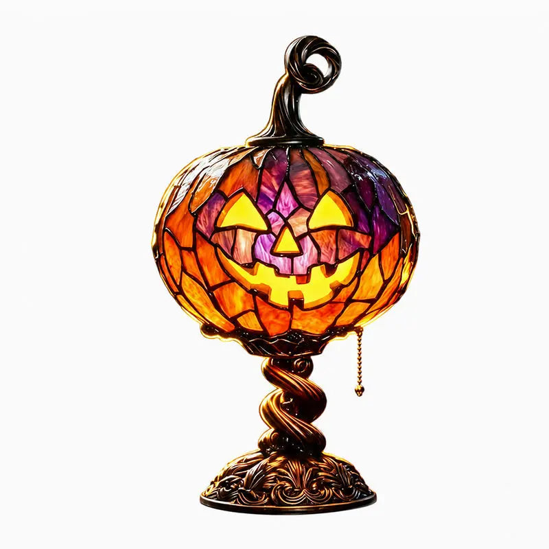 🎃 Halloween Pumpkin Glow Lamp – Vintage Stained-Glass-Style Table Light