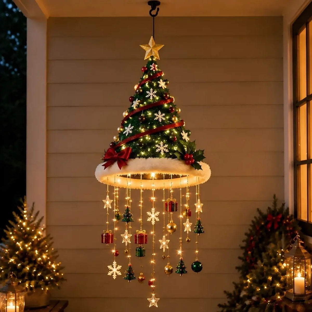 🎅 Lighted Santa Hat Hanging Chandelier 🎄