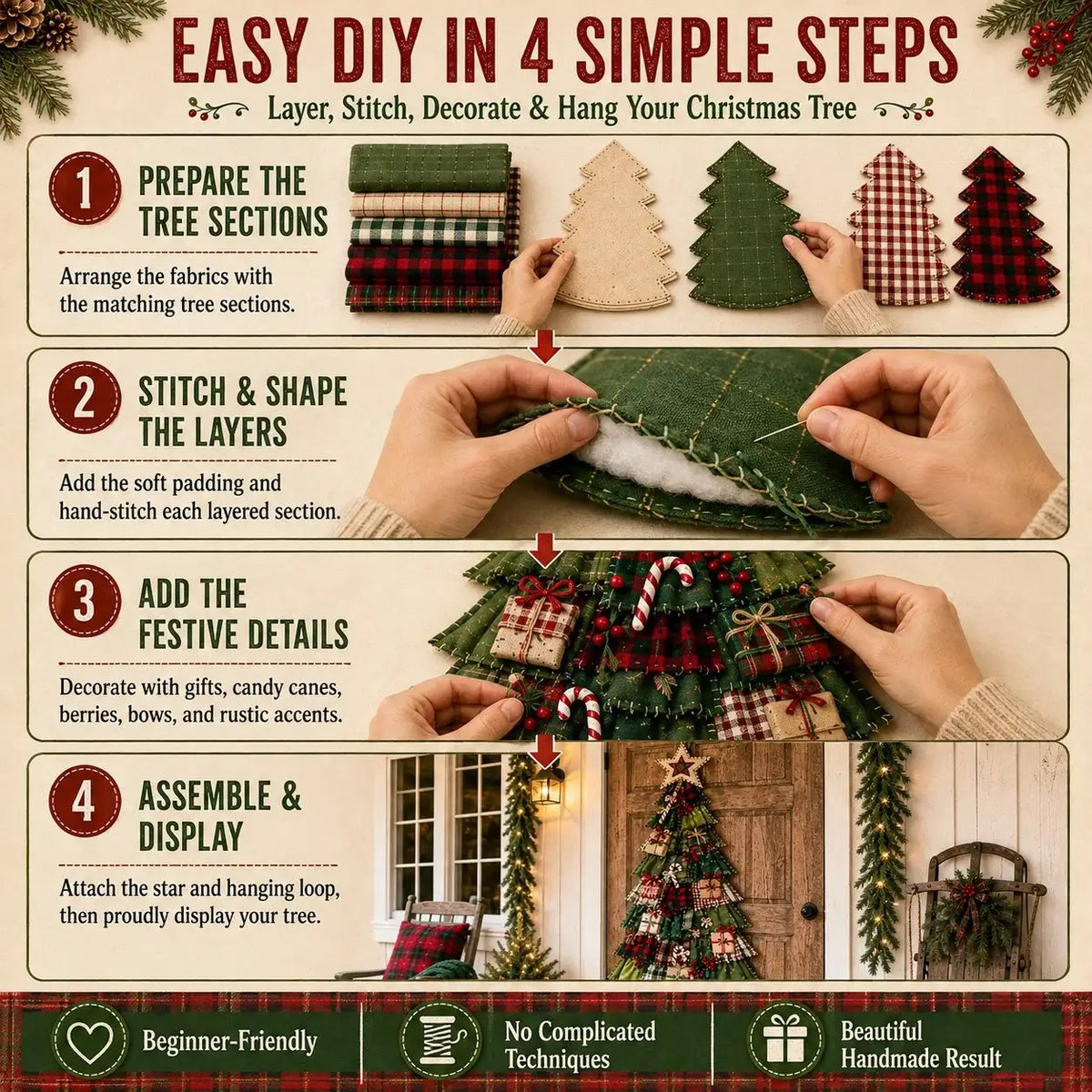 🎄Beginner-Friendly DIY Oversized Patchwork Christmas Tree Door Hanging Kit