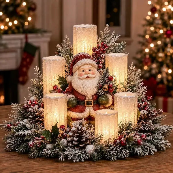 🕯️Christmas Lighted Centerpiece with Flameless Candle Glow