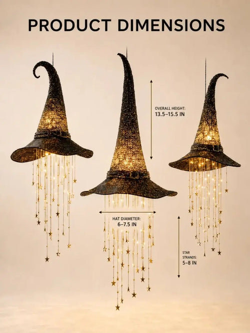 3 Pack Lighted Hanging Witch Hat Star Garland Halloween Decor